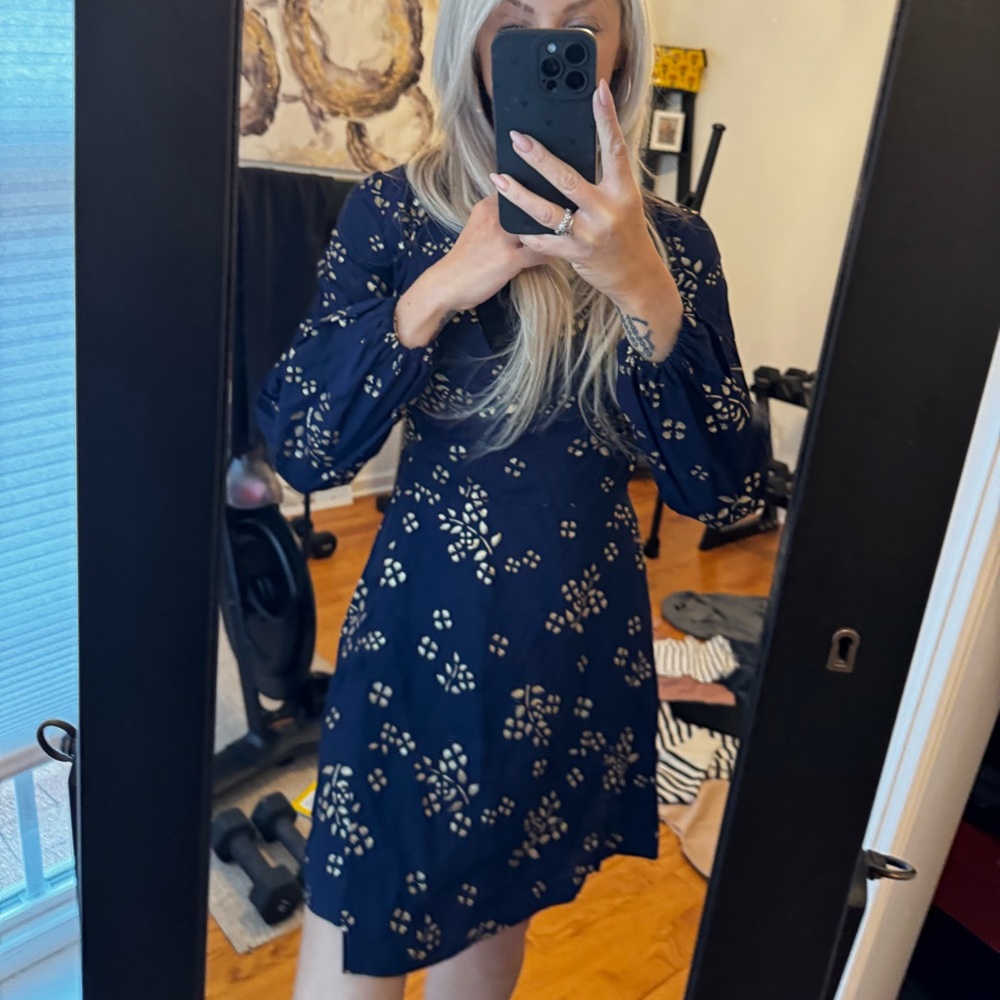 Elegant Navy Floral Dress Spring vintage navy blue wrap dress size medium